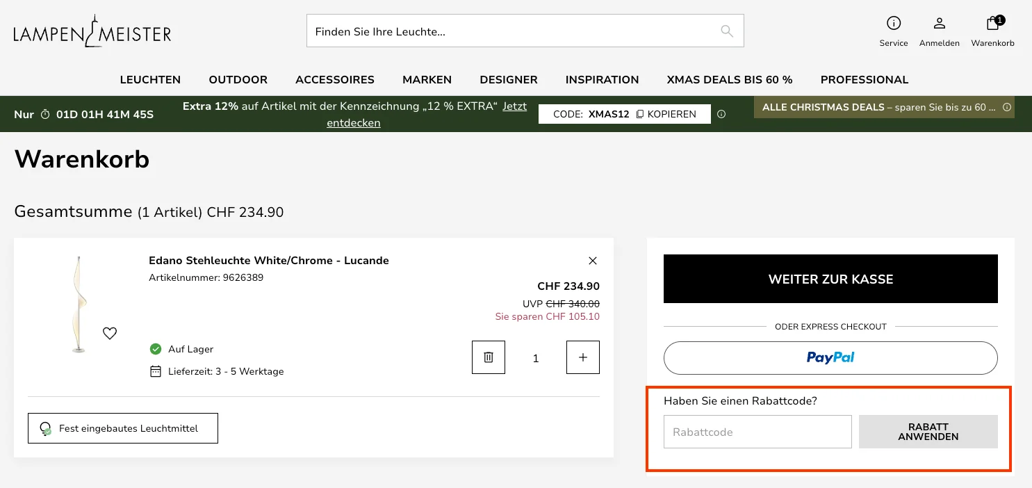 Wie verwendet man den Gutscheincode? - Lampenmeister
