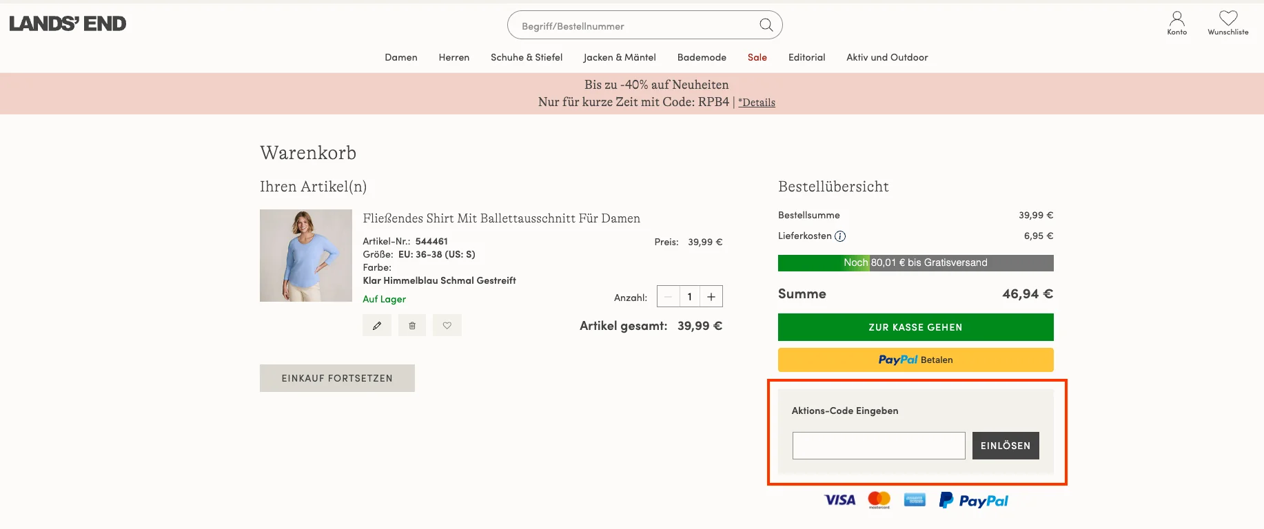 Wie verwendet man den Gutscheincode? - Landsend