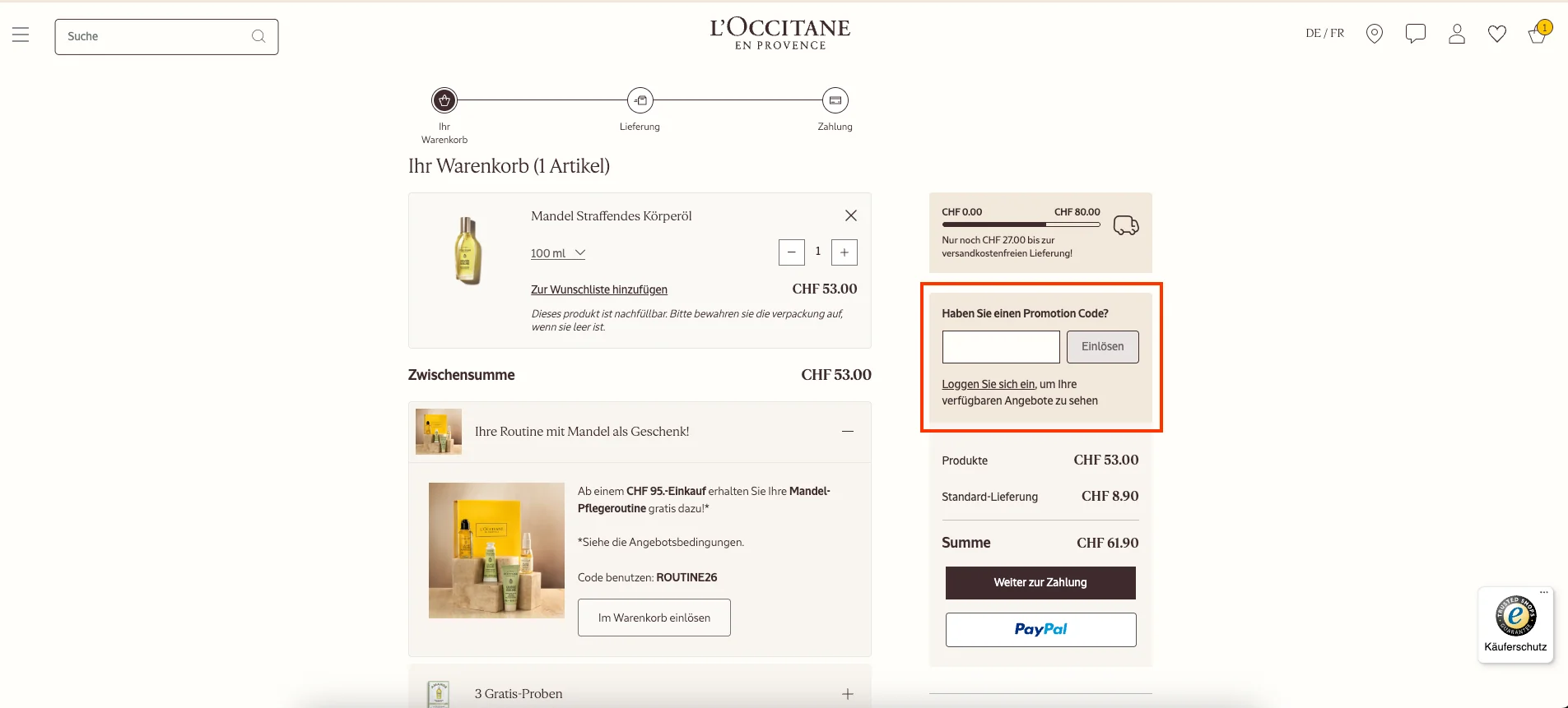 Wie verwendet man den Gutscheincode? - Loccitane