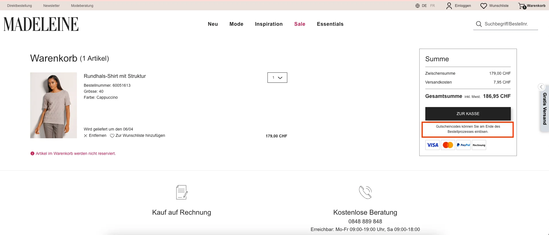 Wie verwendet man den Gutscheincode? - Madeleine