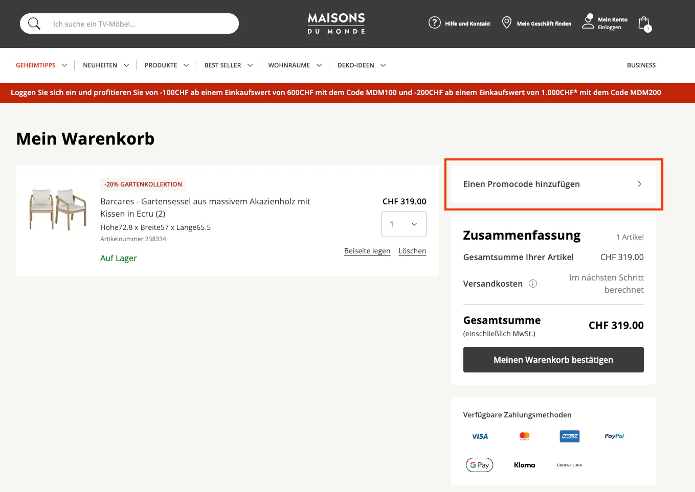 Wie verwendet man den Gutscheincode? - Maisons Du Monde