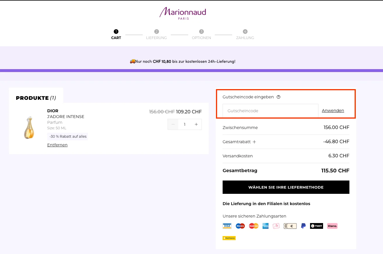 Wie verwendet man den Gutscheincode? - Marionnaud