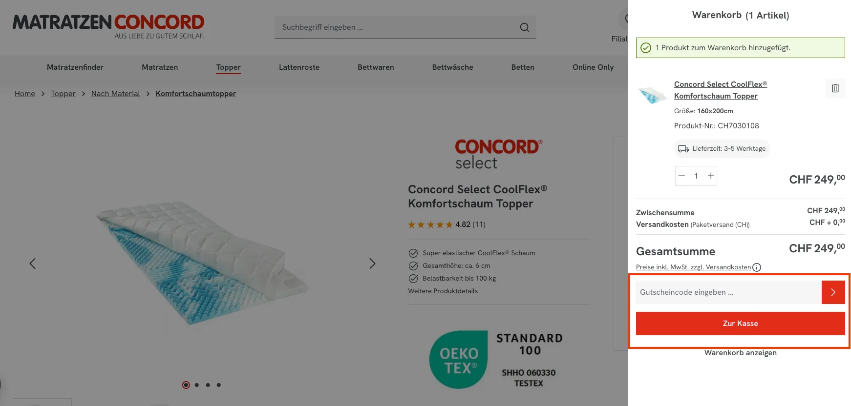 Wie verwendet man den Gutscheincode? - Matratzen Concord