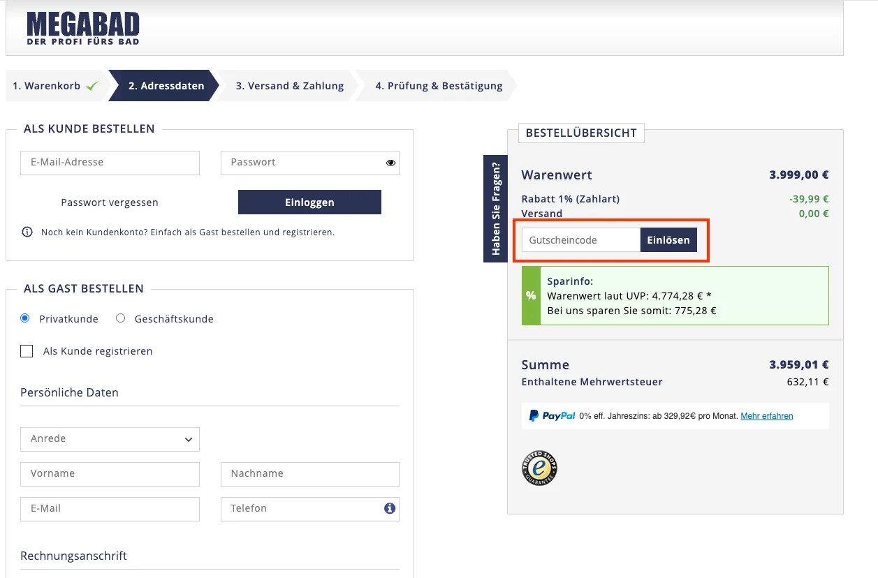 Wie verwendet man den Gutscheincode? - Megabad