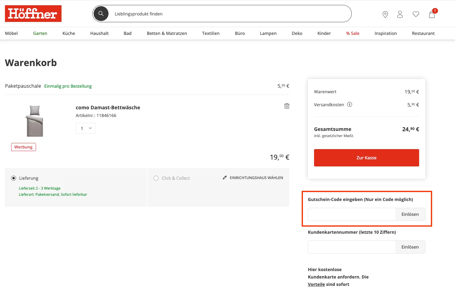 Wie verwendet man den Gutscheincode? - Möbel Höffner
