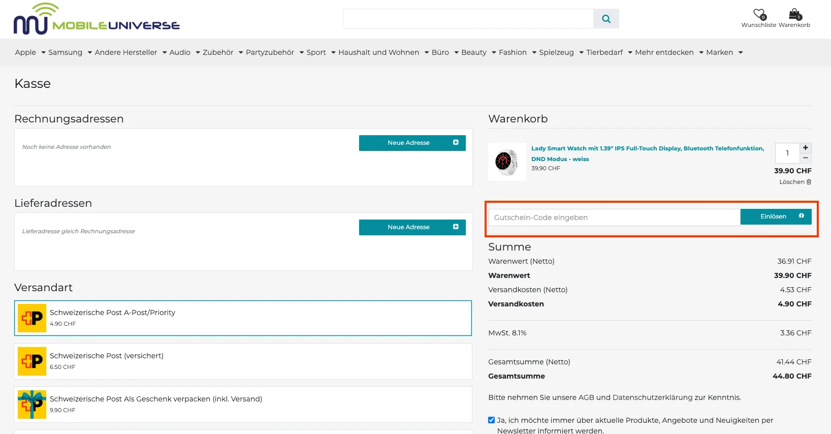 Wie verwendet man den Gutscheincode? - Mobile-Universe