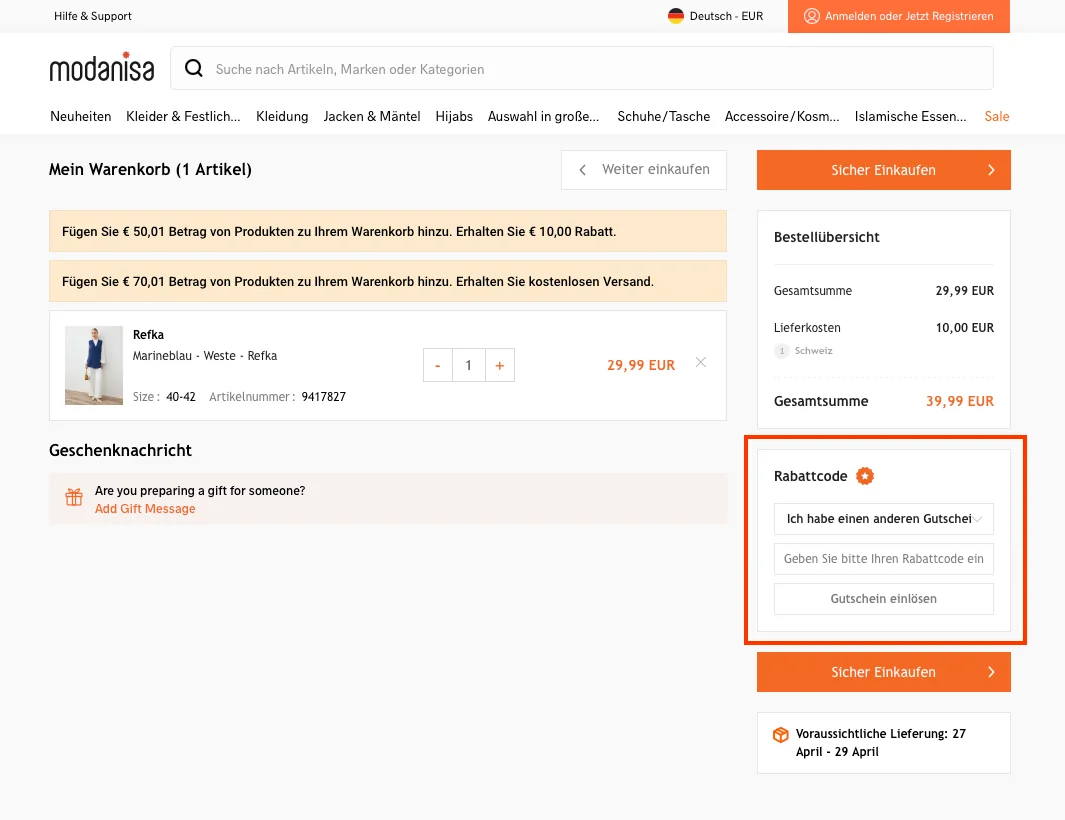 Wie verwendet man den Gutscheincode? - Modanisa