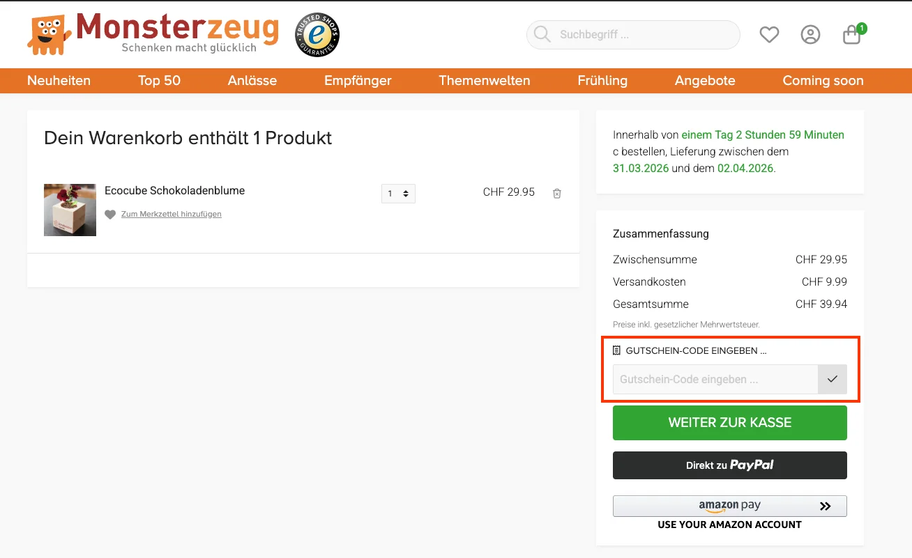 Wie verwendet man den Gutscheincode? - Monsterzeug