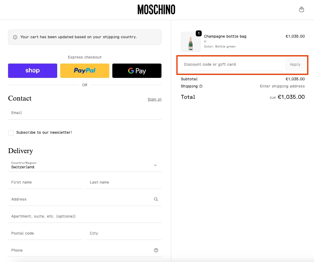 Wie verwendet man den Gutscheincode? - Moschino