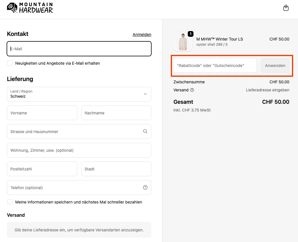 Wie verwendet man den Gutscheincode? - Mountainhardwear