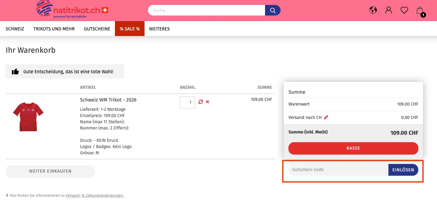 Wie verwendet man den Gutscheincode? - Natitrikot