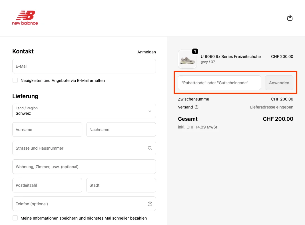 Wie verwendet man den Gutscheincode? - New Balance