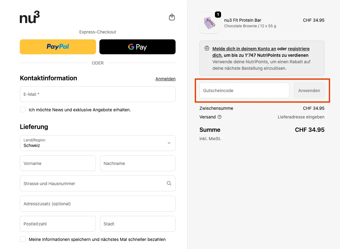 Wie verwendet man den Gutscheincode? - Nu3