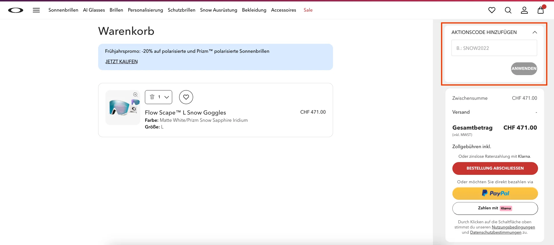 Wie verwendet man den Gutscheincode? - Oakley