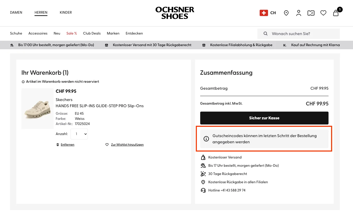 Wie verwendet man den Gutscheincode? - Ochsner Shoes