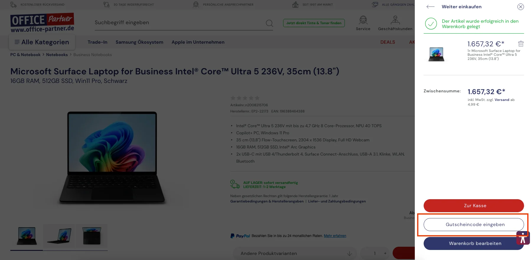 Wie verwendet man den Gutscheincode? - Office Partner