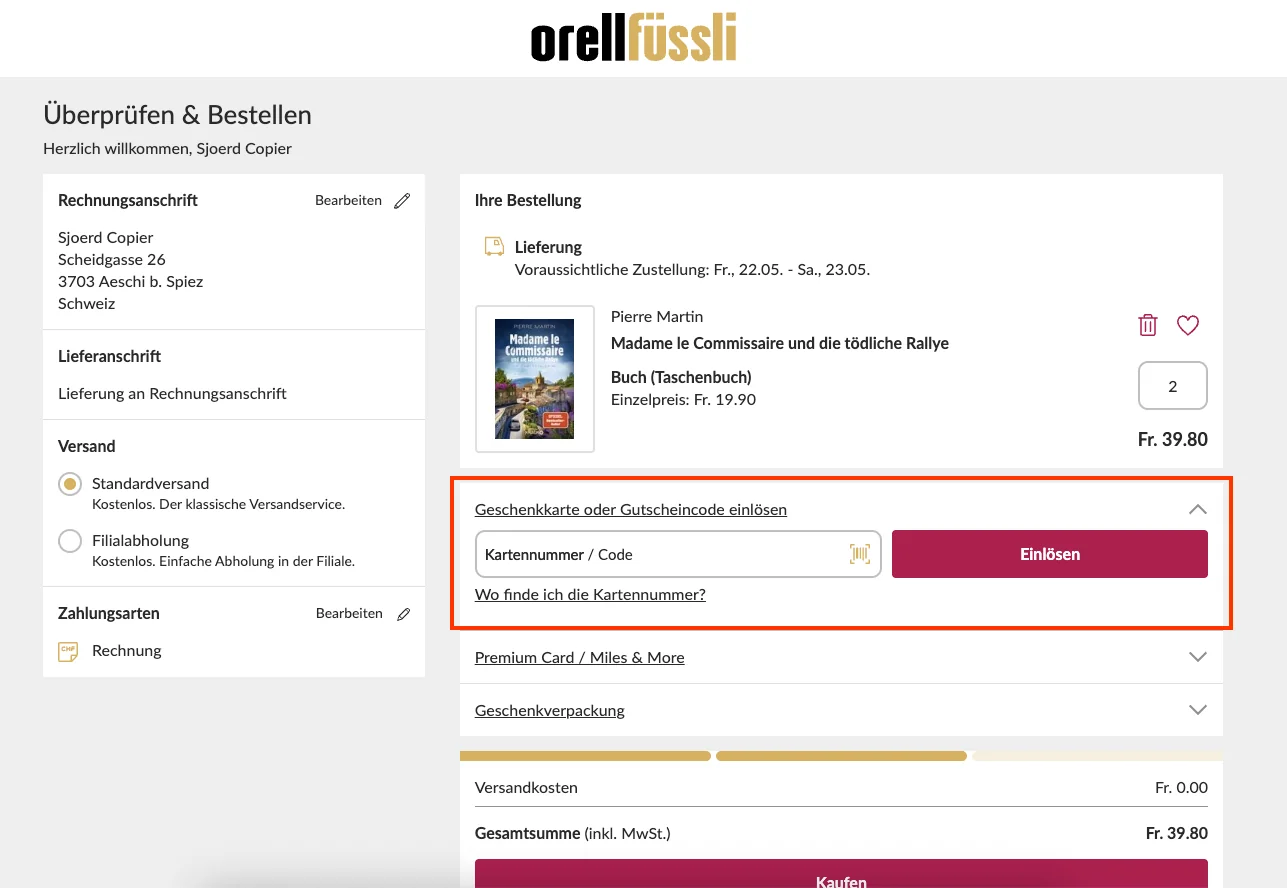 Wie verwendet man den Gutscheincode? - Orell Füssli