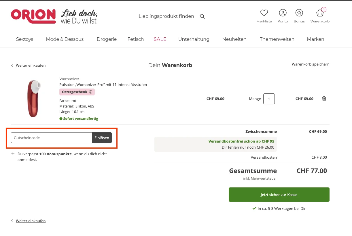 Wie verwendet man den Gutscheincode? - Orion