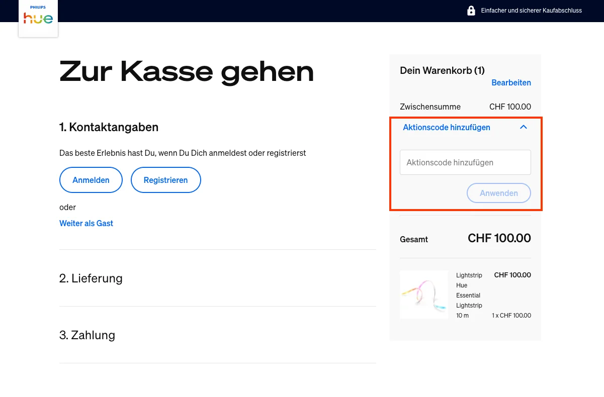 Wie verwendet man den Gutscheincode? - Philips Hue