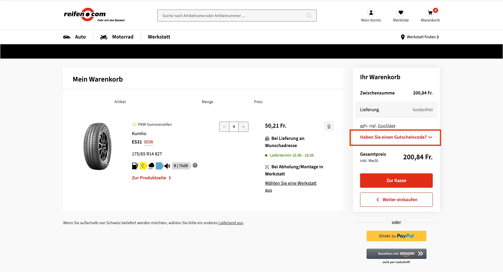 Wie verwendet man den Gutscheincode? - Reifen.com