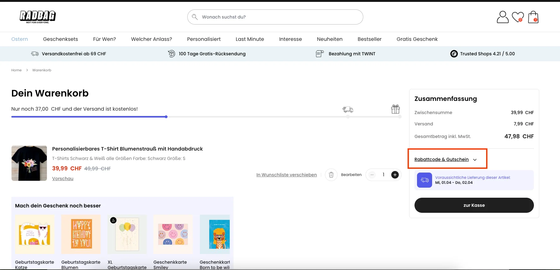 Wie verwendet man den Gutscheincode? - Radbag