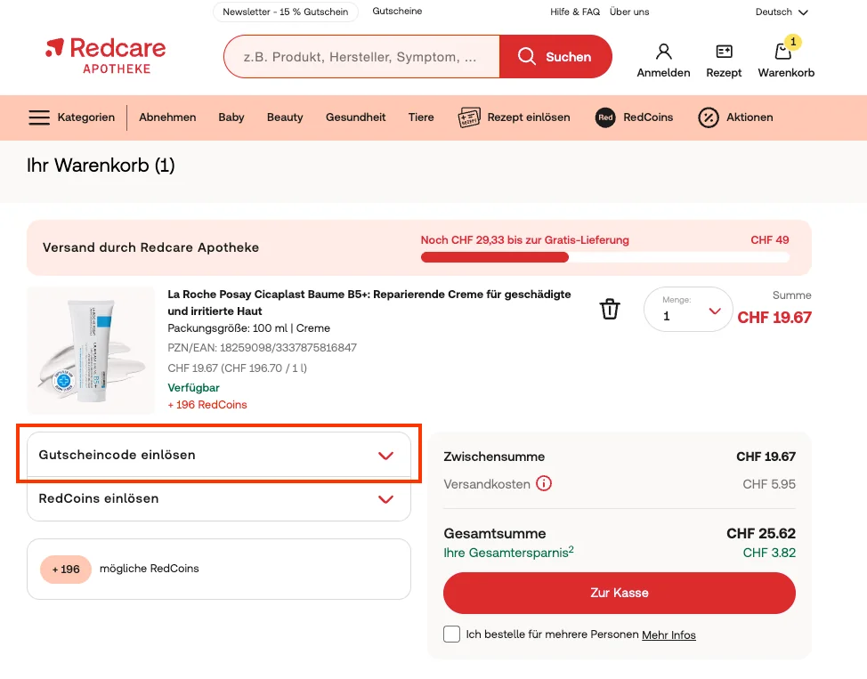 Wie verwendet man den Gutscheincode? - Redcare Apotheke