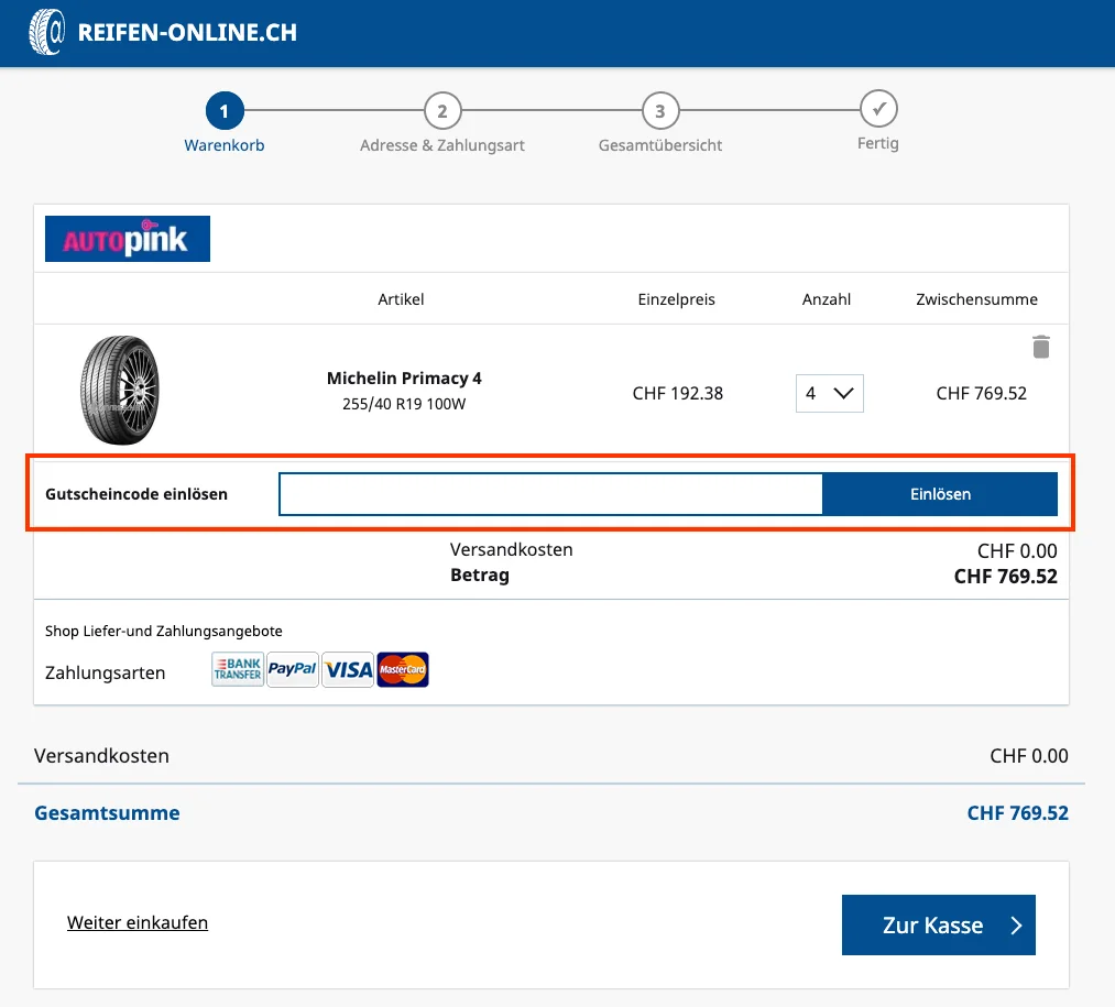 Wie verwendet man den Gutscheincode? - Reifen-Online