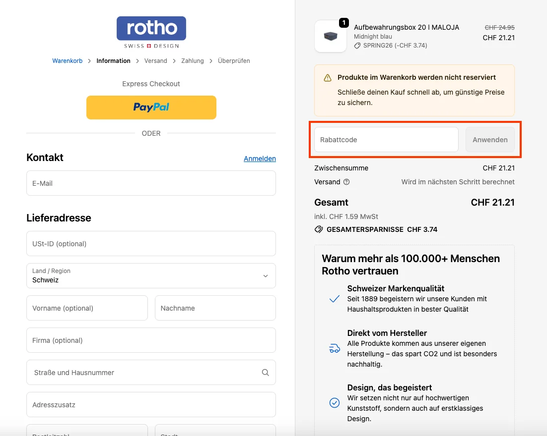 Wie verwendet man den Gutscheincode? - Rotho