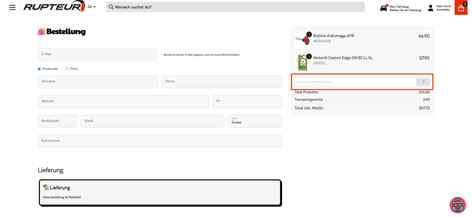 Wie verwendet man den Gutscheincode? - Rupteur