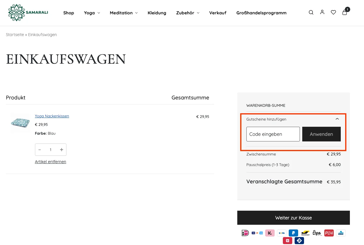 Wie verwendet man den Gutscheincode? - Samarali