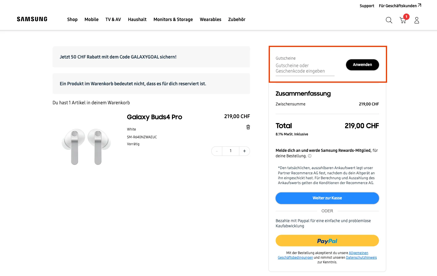 Wie verwendet man den Gutscheincode? - Samsung