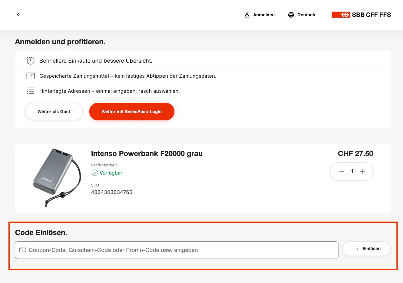 Wie verwendet man den Gutscheincode? - SBB Onlineshop