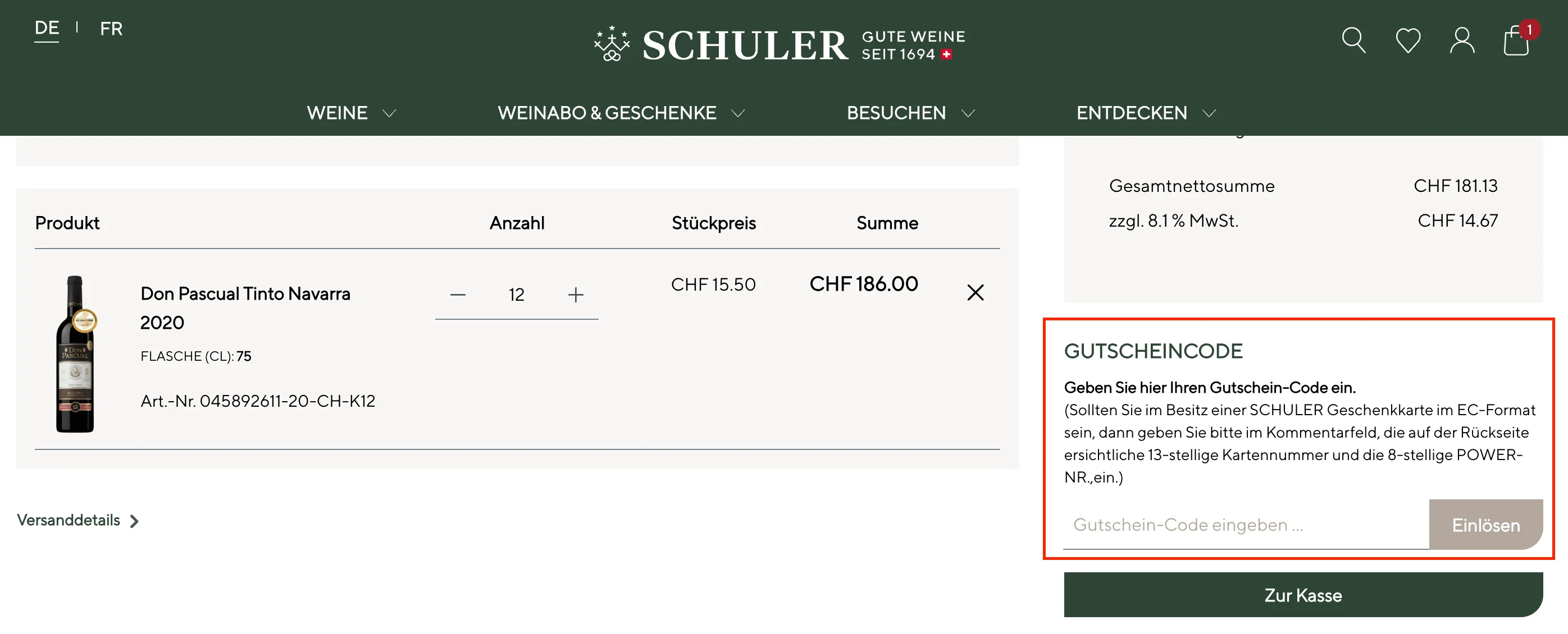 Wie verwendet man den Gutscheincode? - Schuler Weine