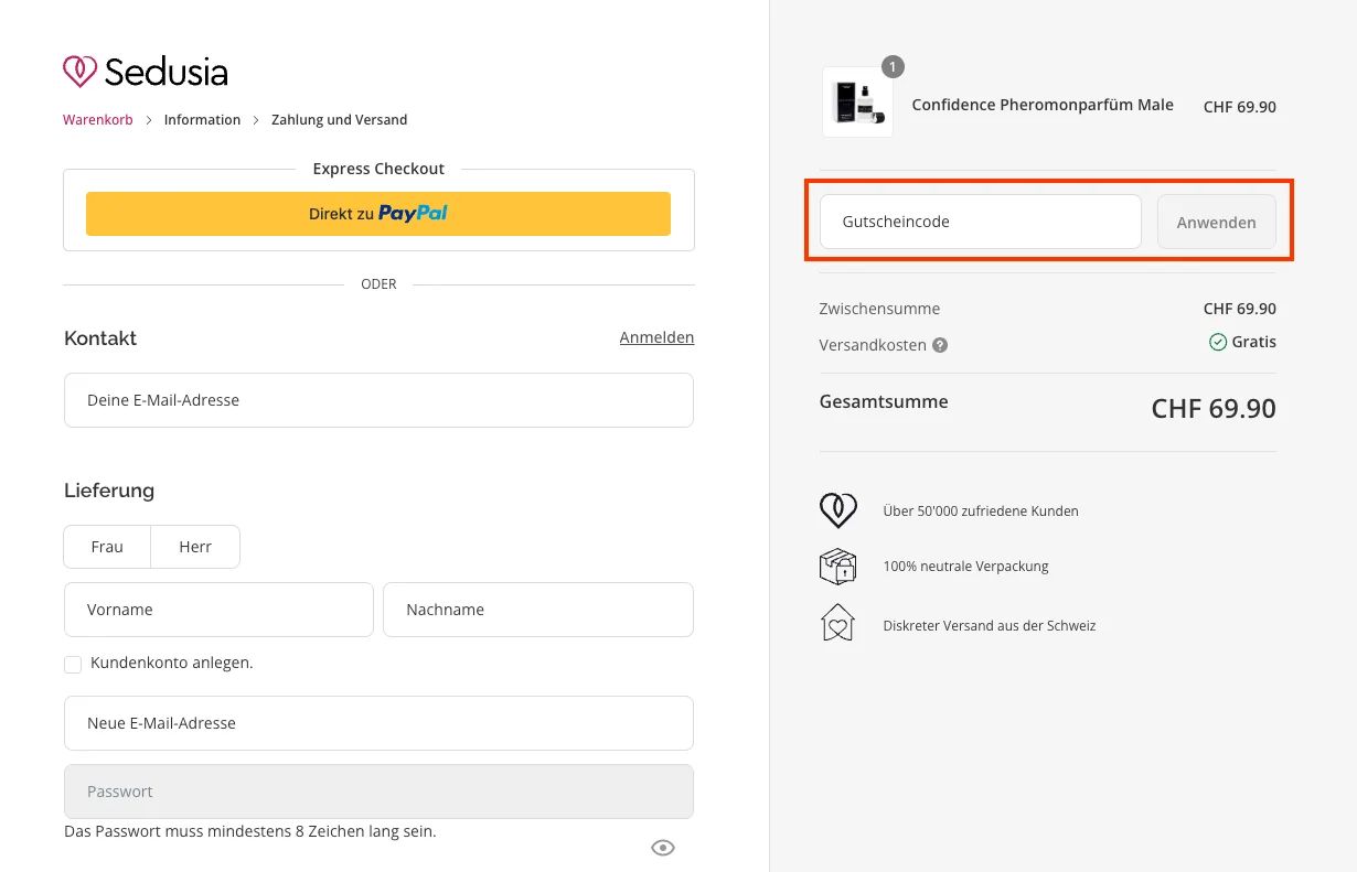 Wie verwendet man den Gutscheincode? - Sedusia