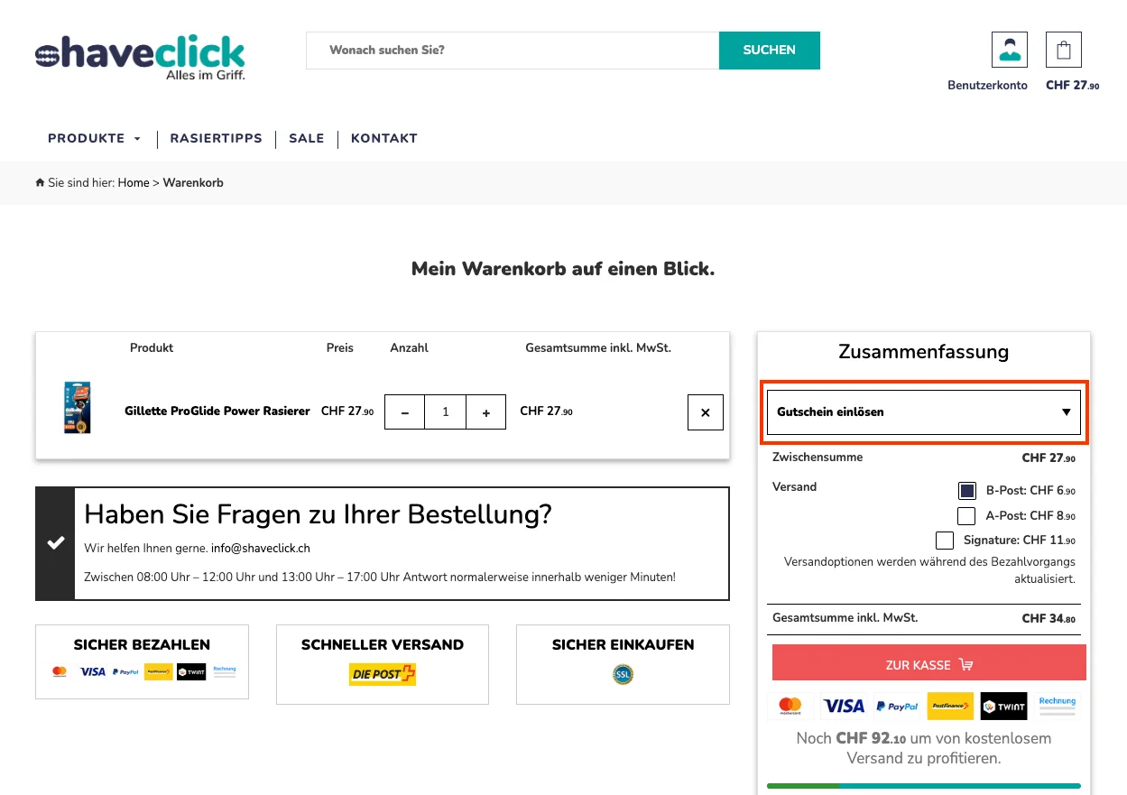 Wie verwendet man den Gutscheincode? - shaveclick