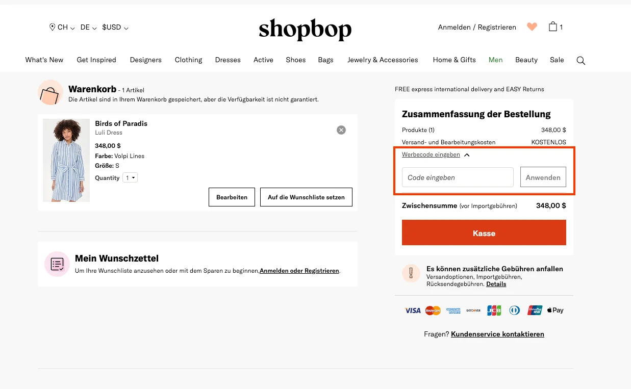 Wie verwendet man den Gutscheincode? - Shopbop