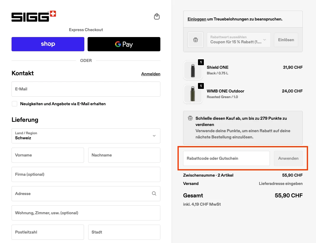 Wie verwendet man den Gutscheincode? - Sigg