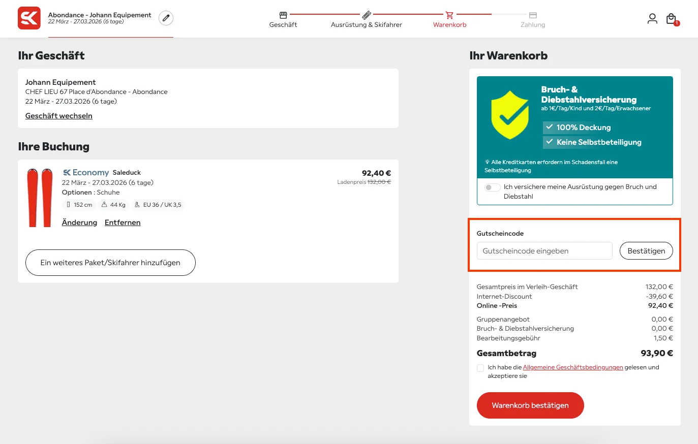 Wie verwendet man den Gutscheincode? - Skiset