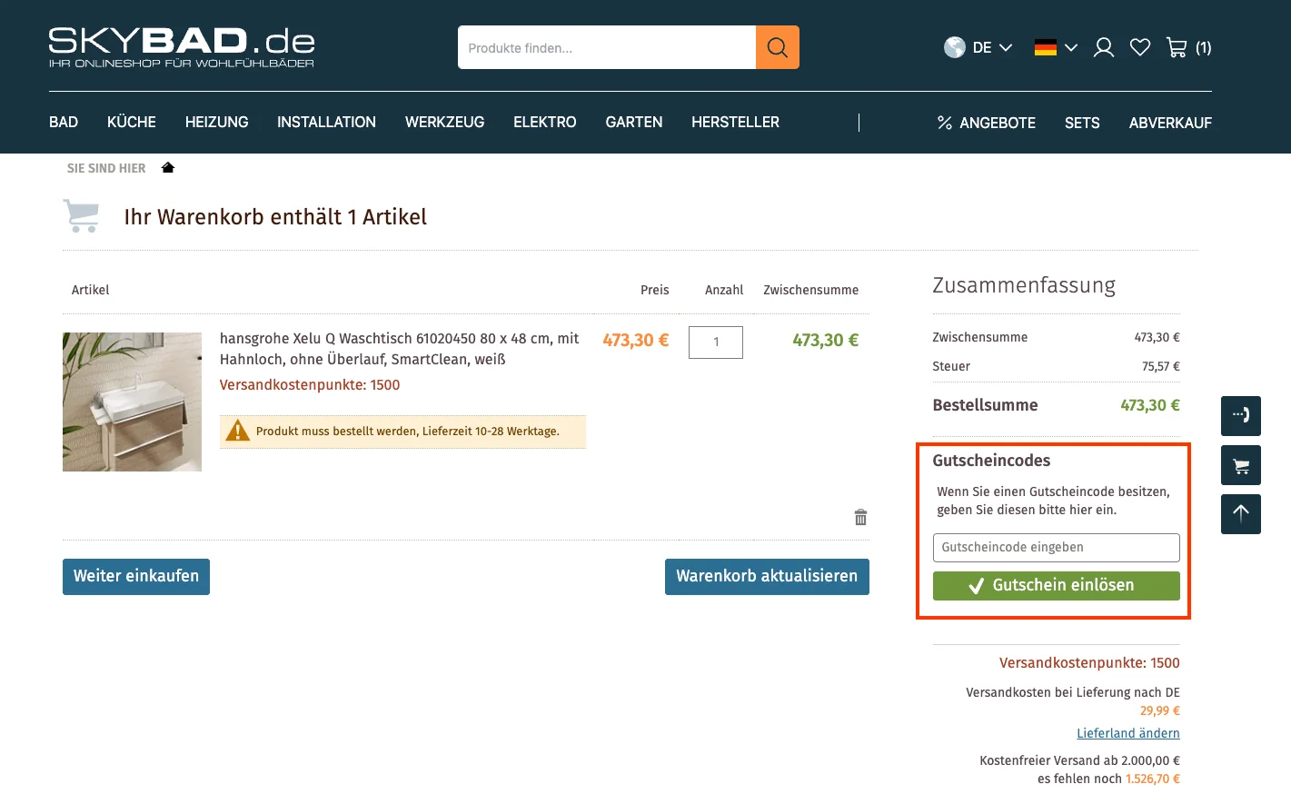 Wie verwendet man den Gutscheincode? - Skybad