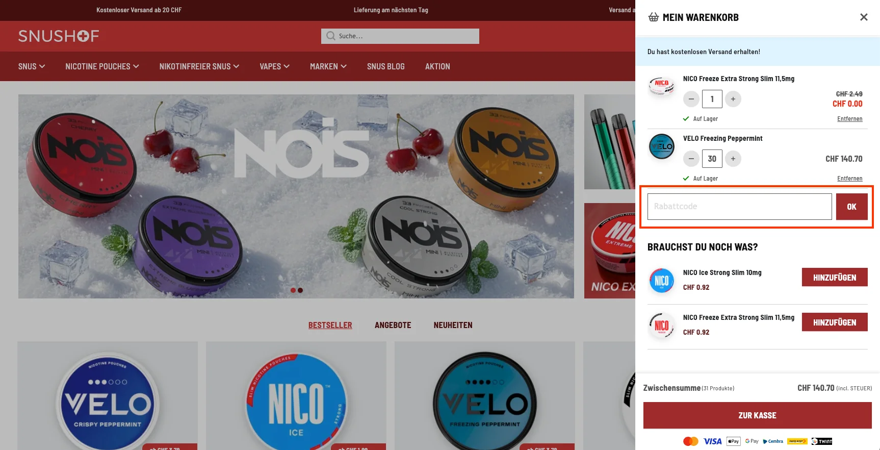 Wie verwendet man den Gutscheincode? - Snushof