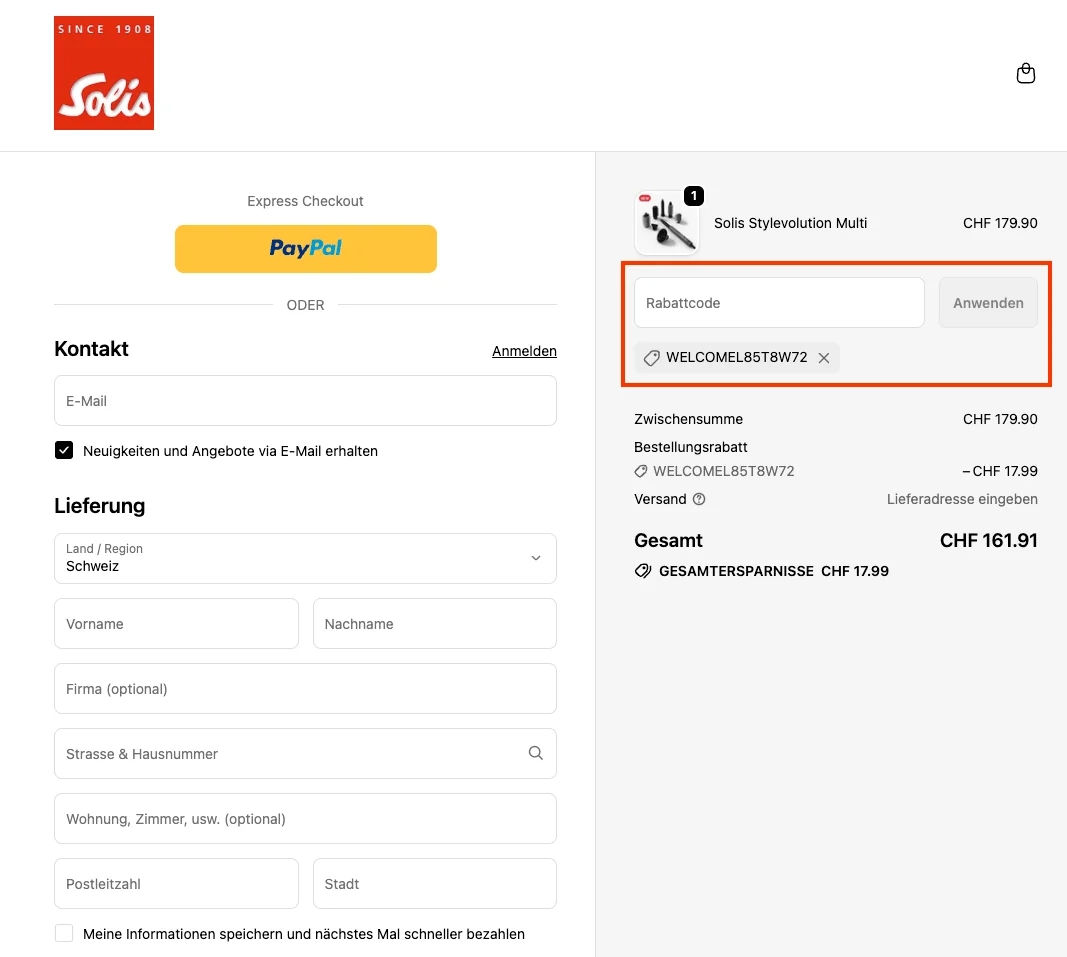 Wie verwendet man den Gutscheincode? - Solis