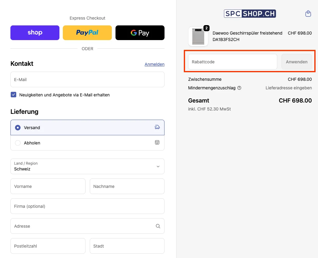 Wie verwendet man den Gutscheincode? - SPC Shop