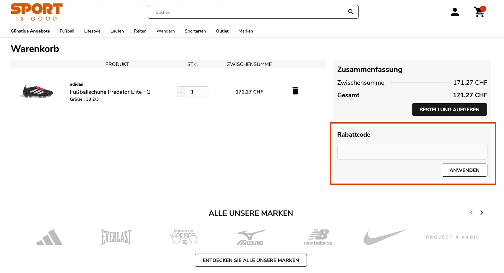 Wie verwendet man den Gutscheincode? - Sport is good