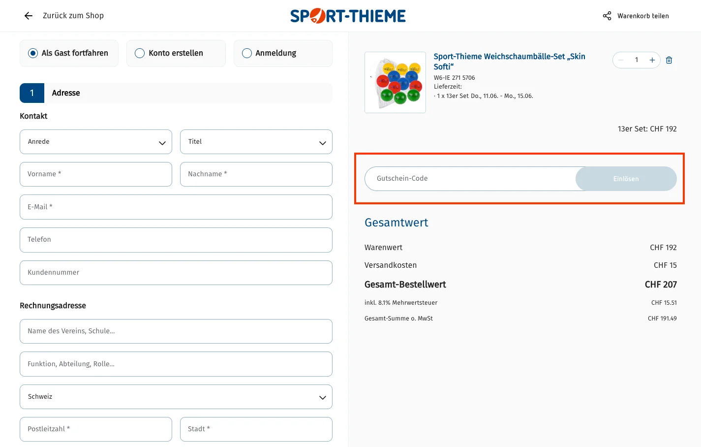 Wie verwendet man den Gutscheincode? - Sport Thieme