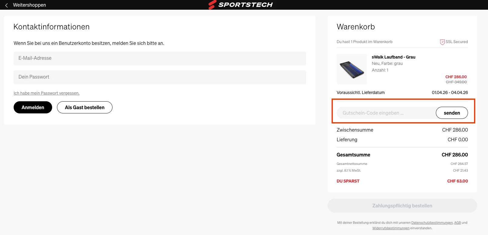 Wie verwendet man den Gutscheincode? - Sportstech