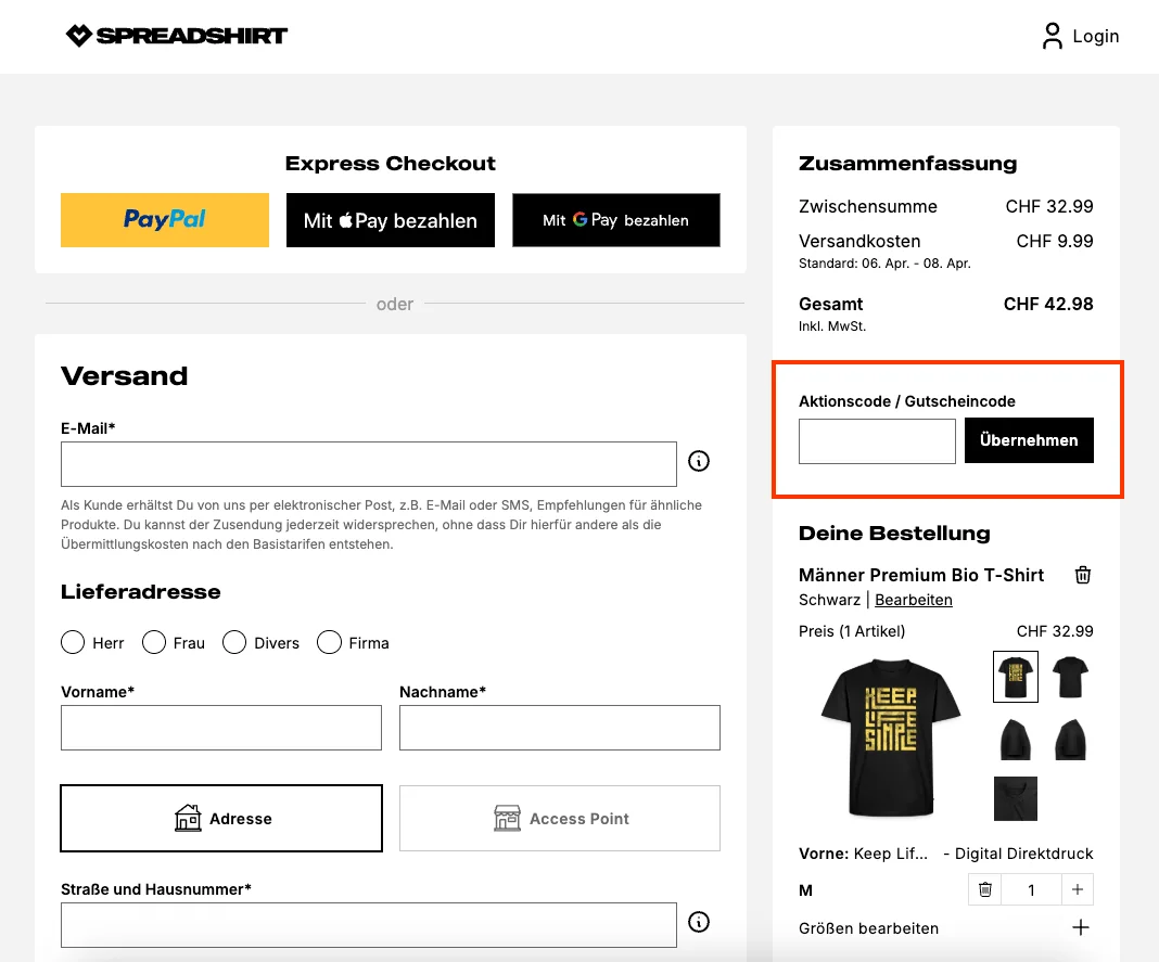 Wie verwendet man den Gutscheincode? - SpreadShirt