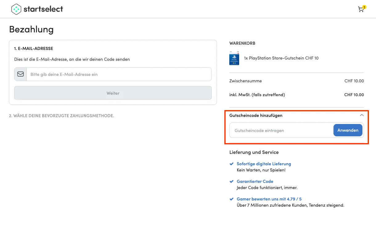 Wie verwendet man den Gutscheincode? - Startselect