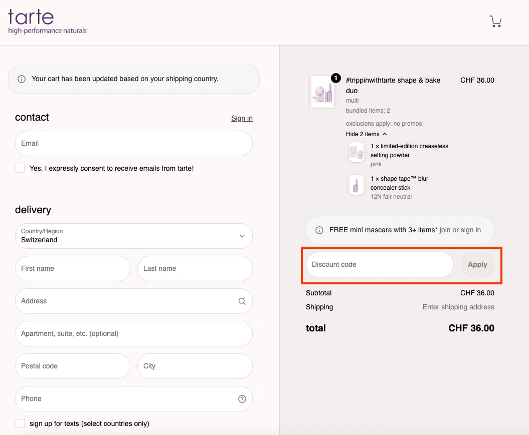 Wie verwendet man den Gutscheincode? - Tarte Cosmetics