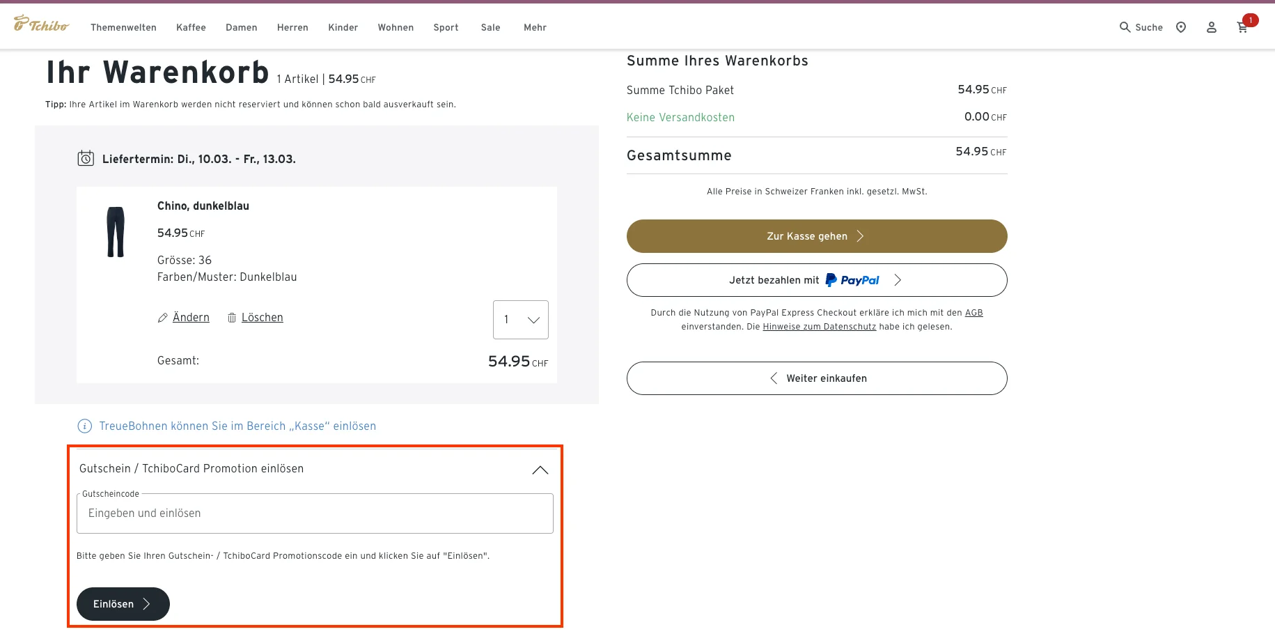 Wie verwendet man den Gutscheincode? - Tchibo