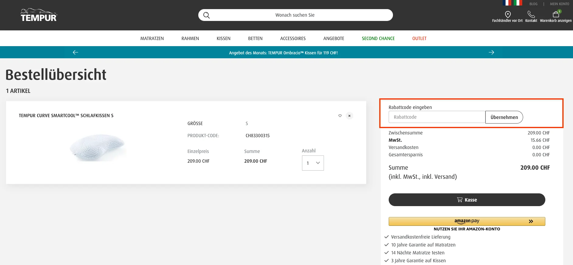 Wie verwendet man den Gutscheincode? - Tempur